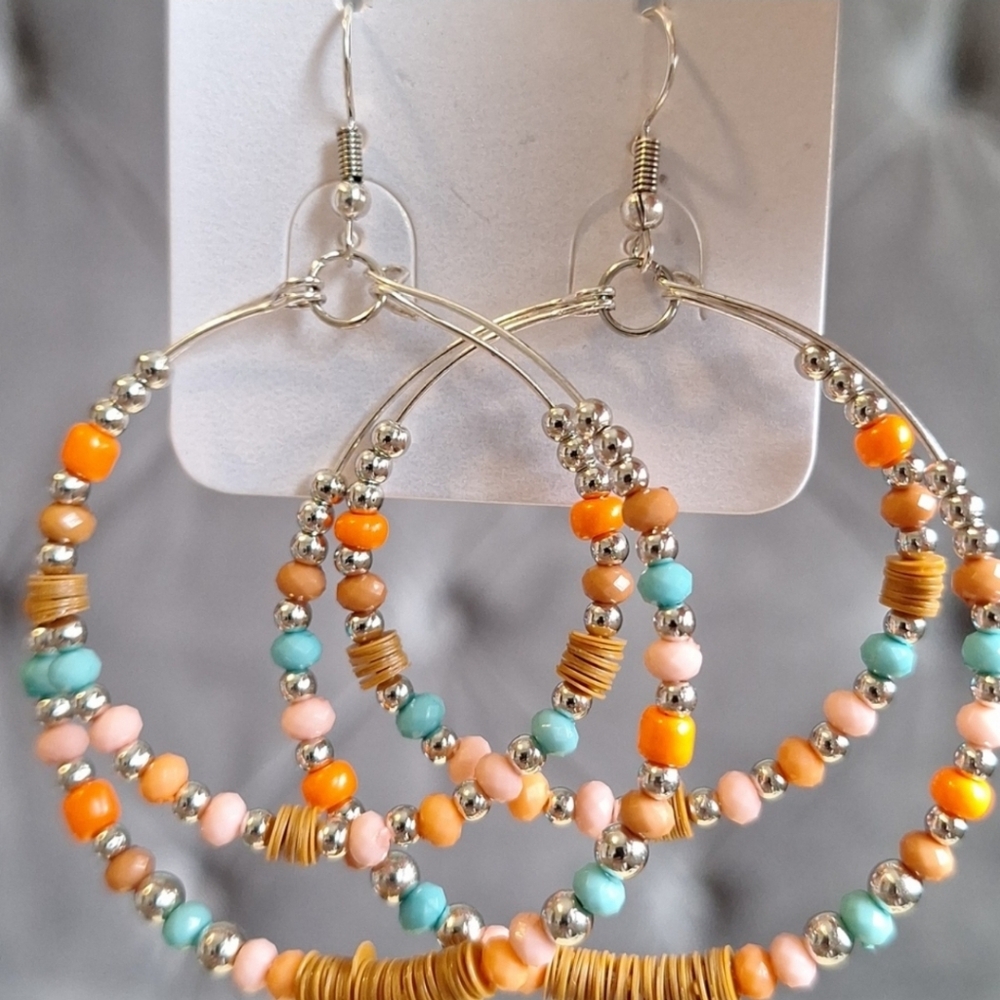 3 For $15 Colorful Beaded Hoop Earrings